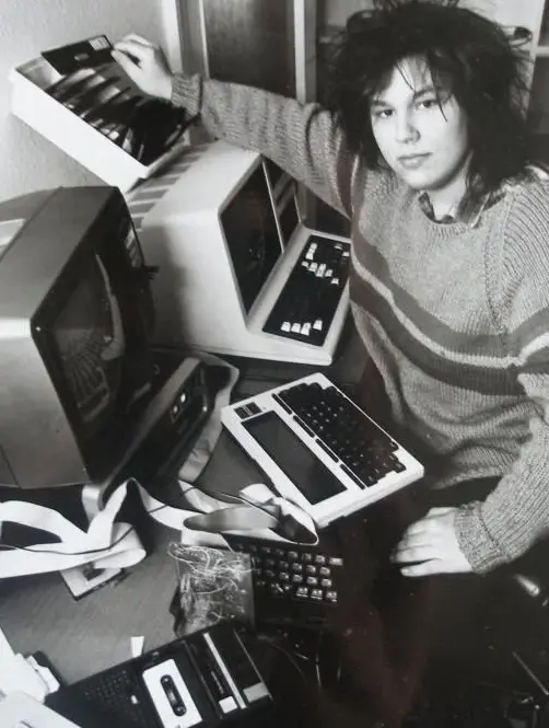 Matthew Smith at work with his TRS-80 computers